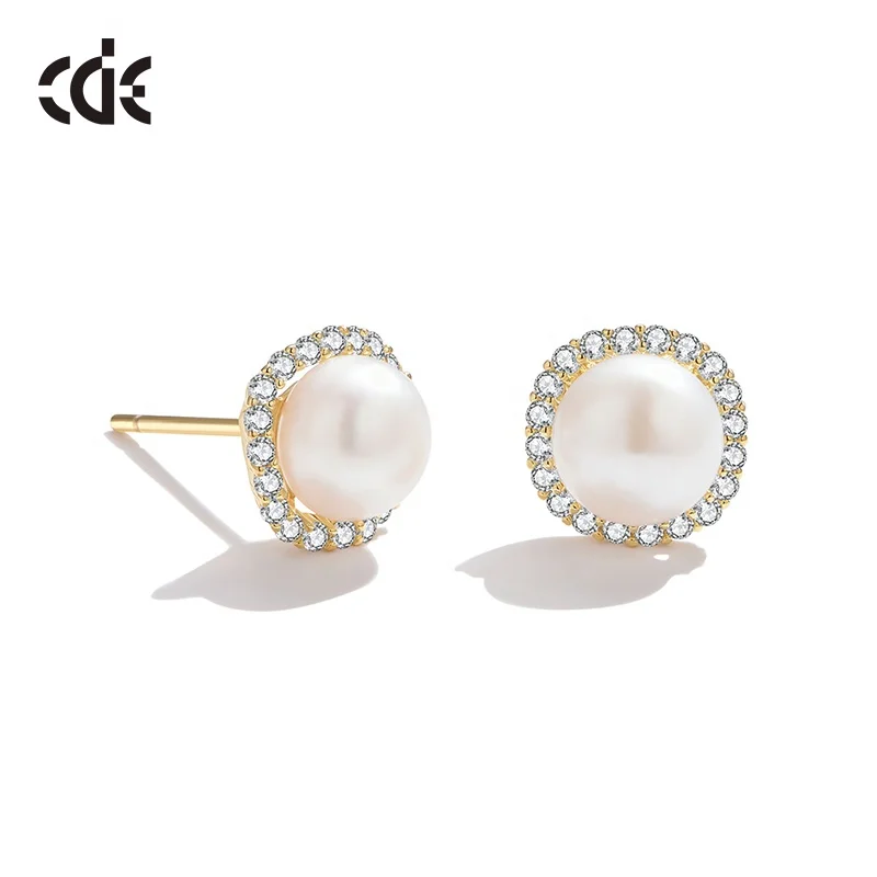 

CDE YE1711 14K Gold Plated Jewelry Solid 925 Sterling Silver Earrings Cute Freshwater Pearl Stud Fresh Water Earrings For Women