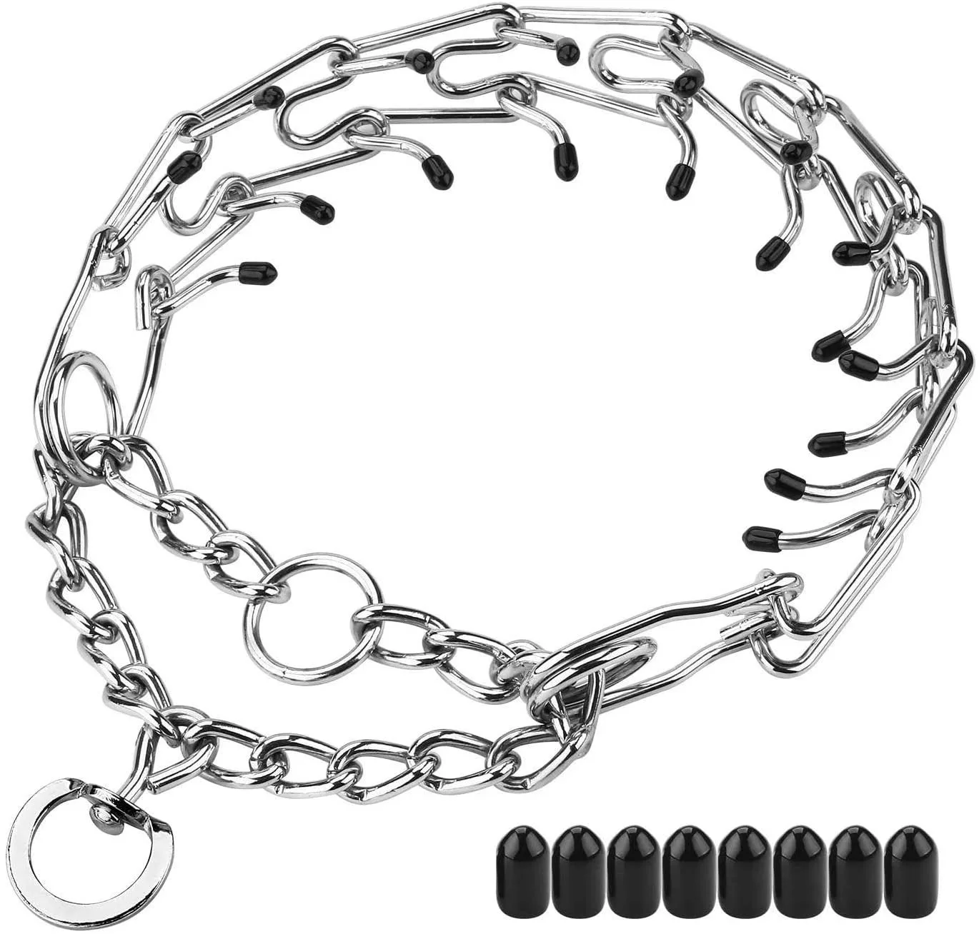 

Stainless Steel Metal Adjustable Choke Chain Dog Pinch Prong Collar with Comfort Rubber, Silver