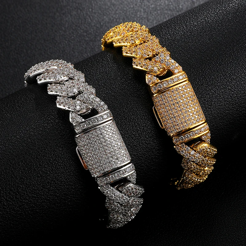

Iced out Prong cuban bracelet Men Miami Cuban bracelet Hip Hop Jewelry Diamond Prong Cuban Chain bracelet, White gold/yellow gold
