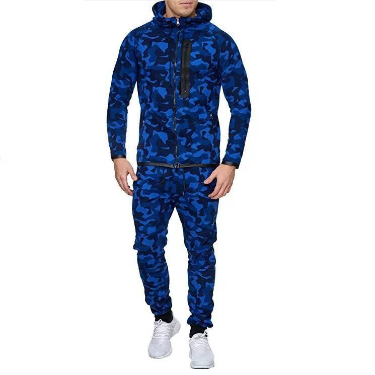 

Camouflage Print Hooded Zipper Hip-hop Sports Men's Suit, Picture
