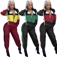 

Cheap Custom Sports Patchwork Long Sleeve One Piece Zipper Jumpsuit Hoodie Tracksuit For Women