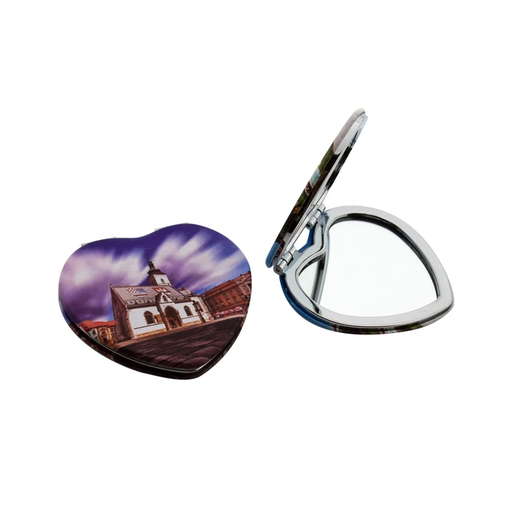 

French fashion beauty PU leather heart shape folding makeup mirror