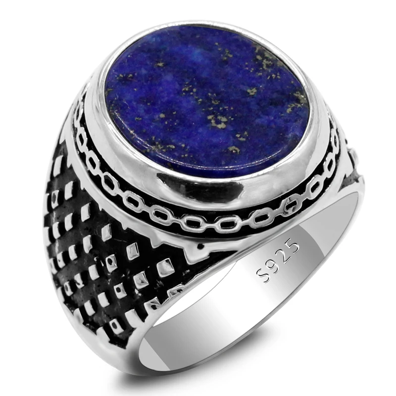

Silver Men's Rings Natural Lapis Lazuli 925 Sterling Silver Vintage Gemstone Rings Men's Handmade Jewelry