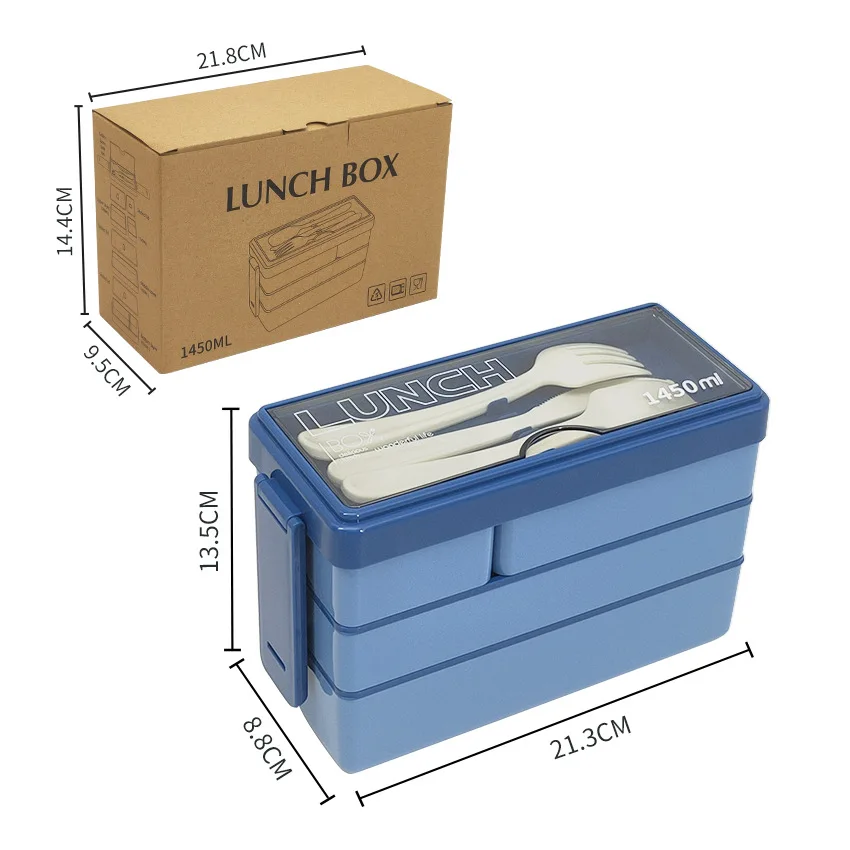 

New arrival with knife spoon fork 3 layer microwavable lunch box 4 compartment bento lunch box