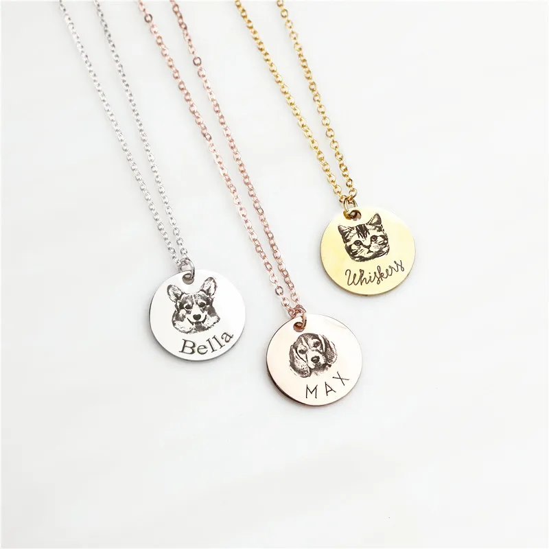 

QiuHan Memorial Day Engraved Disc Pendants Pet Necklace Stainless Steel Jewelry Portrait Personalized Custom Pet Necklace, Picture