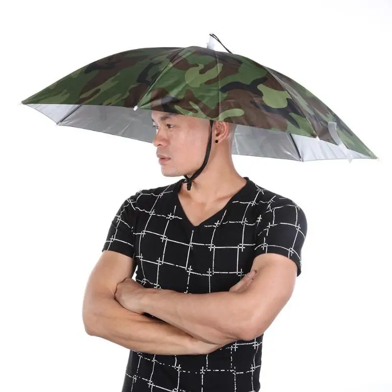 

Portable Rain Umbrella Hat Army Green Foldable Outdoor Pesca Sun Shade Waterproof Camping Fishing Headwear Cap Beach Head Hats, Customized color