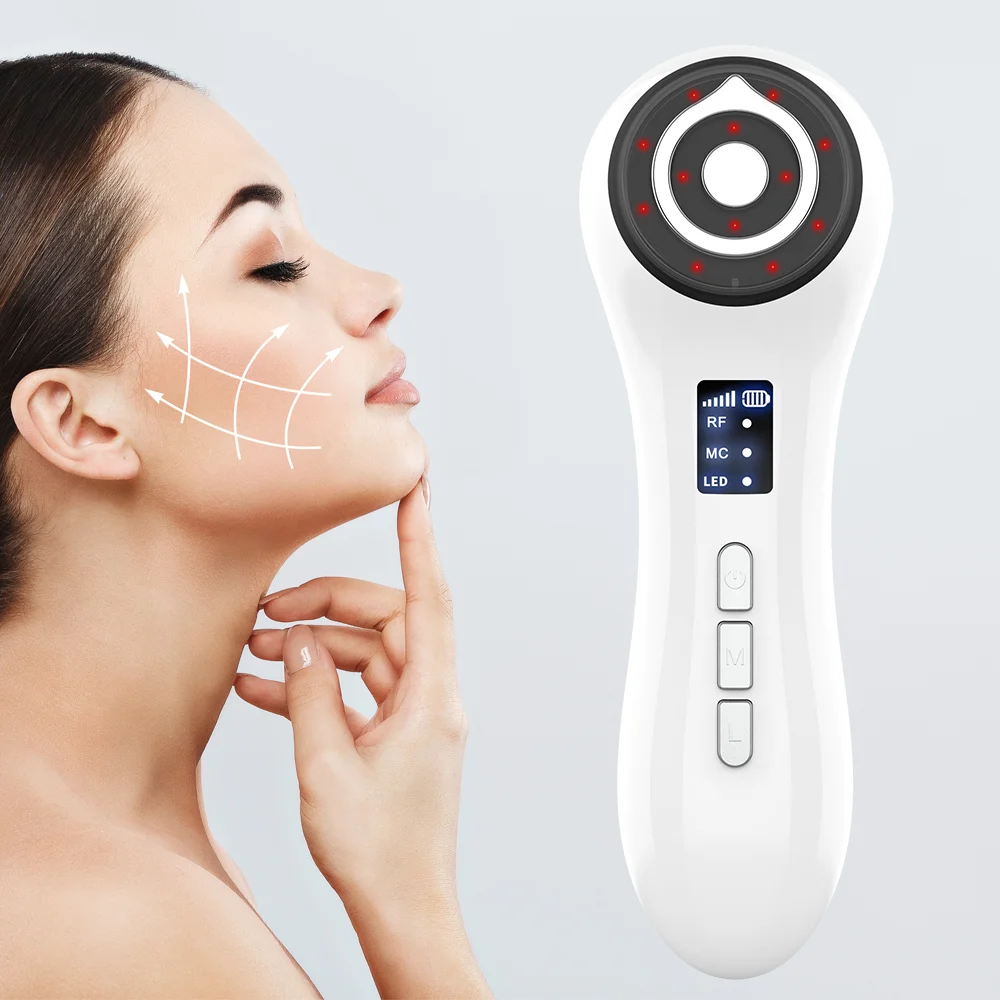 

USB Chargingable Ultrasonic Led Beauty Skin Device Light Therapy Facial Massager Neck Deep Cleansing Rf Beauty Equipment, White