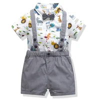 

European and American Party Formal Wear Baby Boy Clothes Boutique Baby Clothing Set Romper with Overalls and Bow Tie