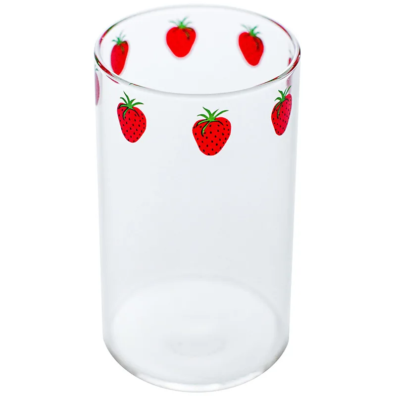 

300ml Strawberry Cute Glass Cup With Straw Creative Transparent Drink Water Cup Student Milk Heat Resistant Glasses Nana