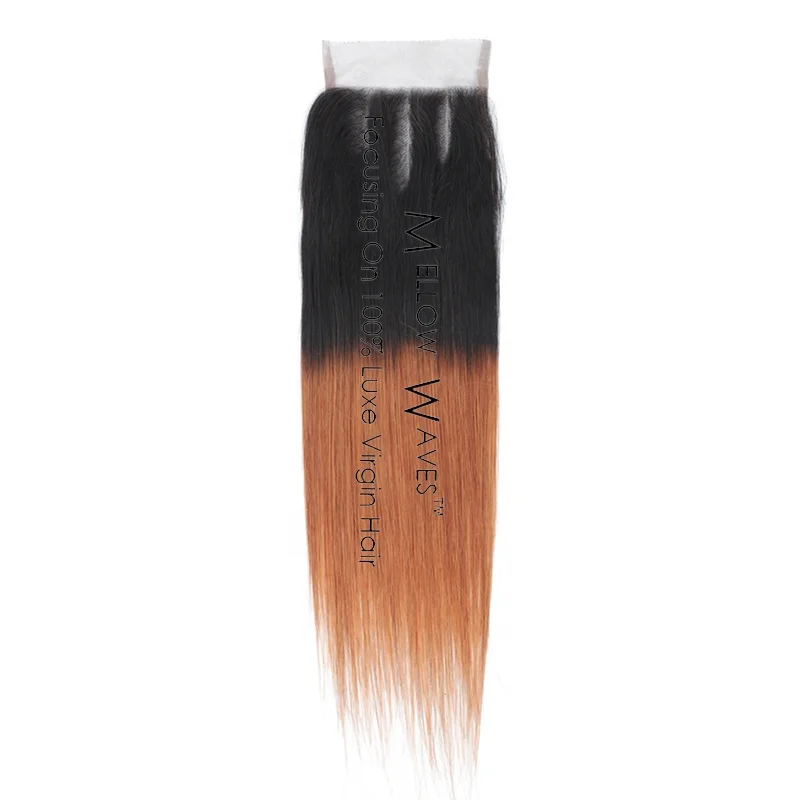 

Colored Brazilian Straight Hair 4*4 Closure 1B/30# Ombre Color Human Hair Weave Closure for black women