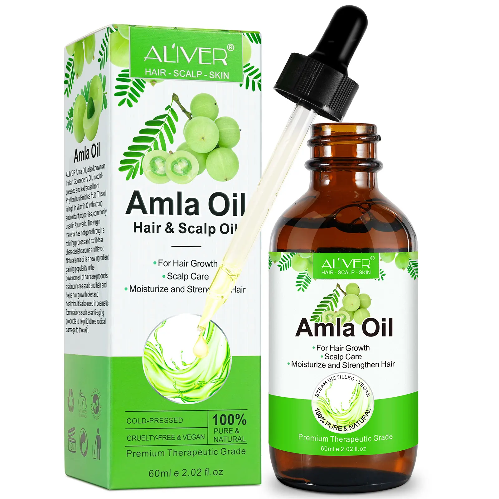 

ALIVER Natural Amla oil Moisturized Scalp Oil Organic Vitamin C Nourishing Hair Essential Oil for Hair Growth 60ML