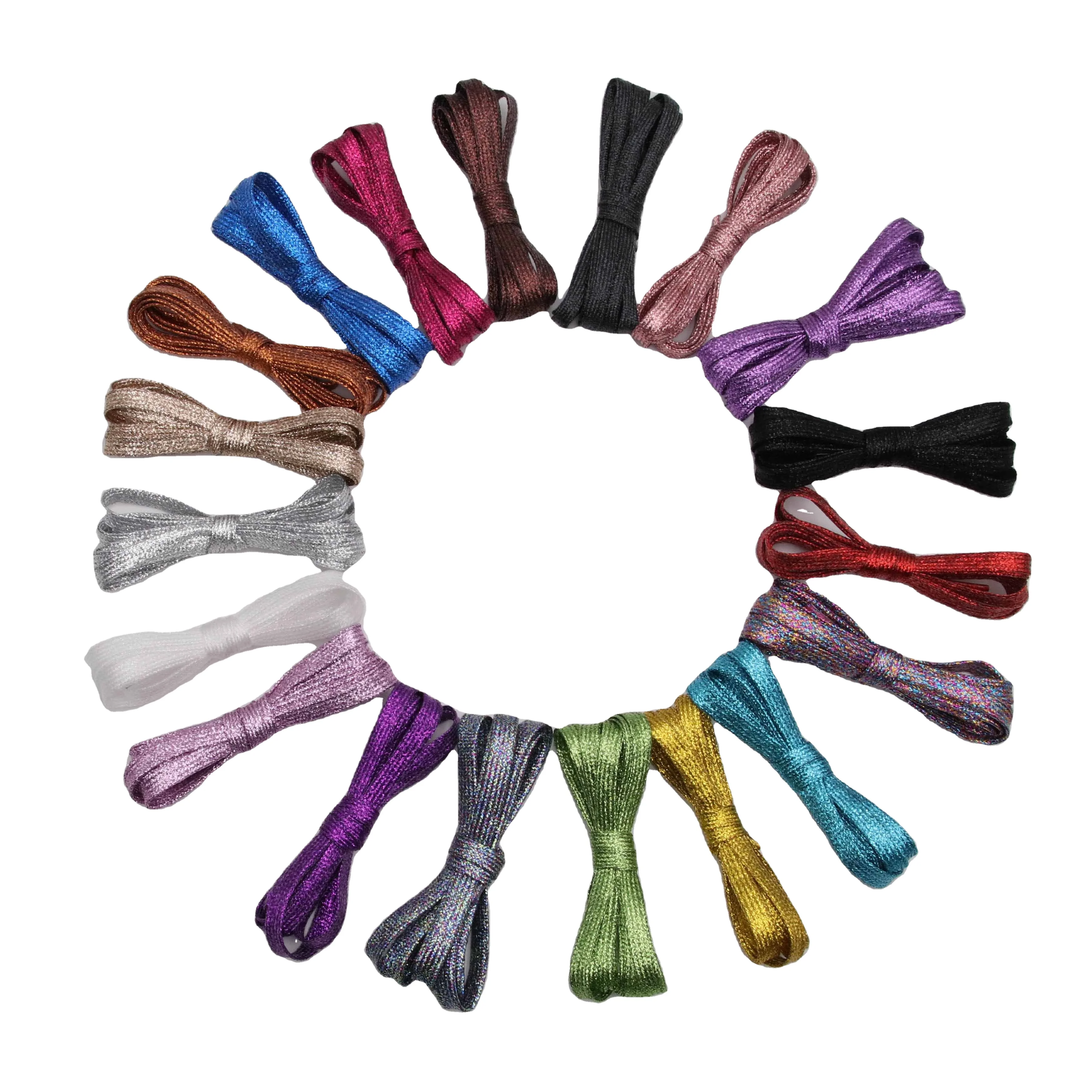 

Coolstring Wholesale Metallic Yarn Flat Fashion shoelaces for lacing up shoe, Bottom based color + silver metallic yarn