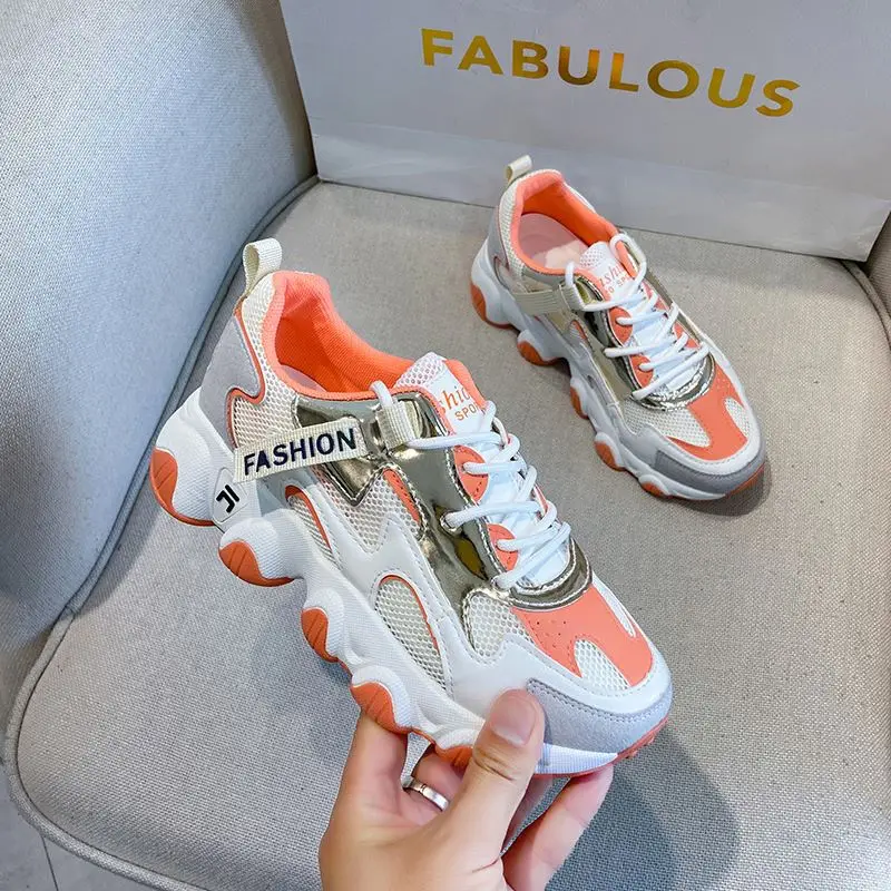 

2021 wholesale korean popular chunky Sneakers Ladies Shoes Dad Women Color Matching Ladies Casual Spring New Thick-soled Shoes