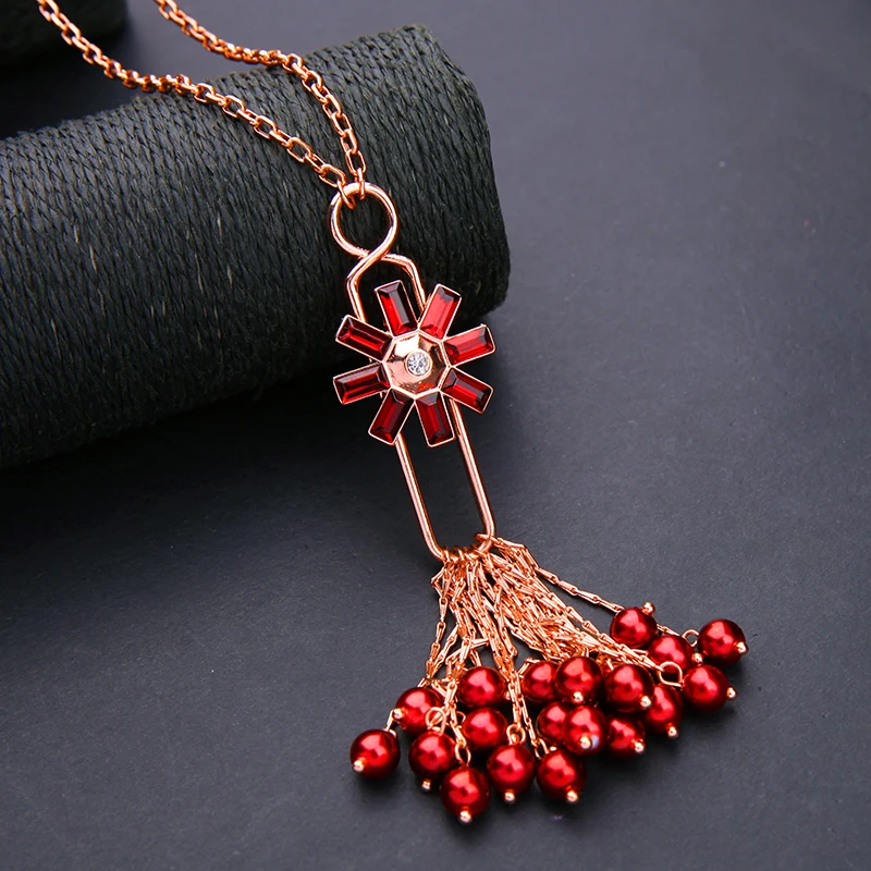 

xl01459a Lengyan Deep Copper-plated Red Crystal Red Pearl Medieval Antique 2021 Quality Women Necklace, As picture