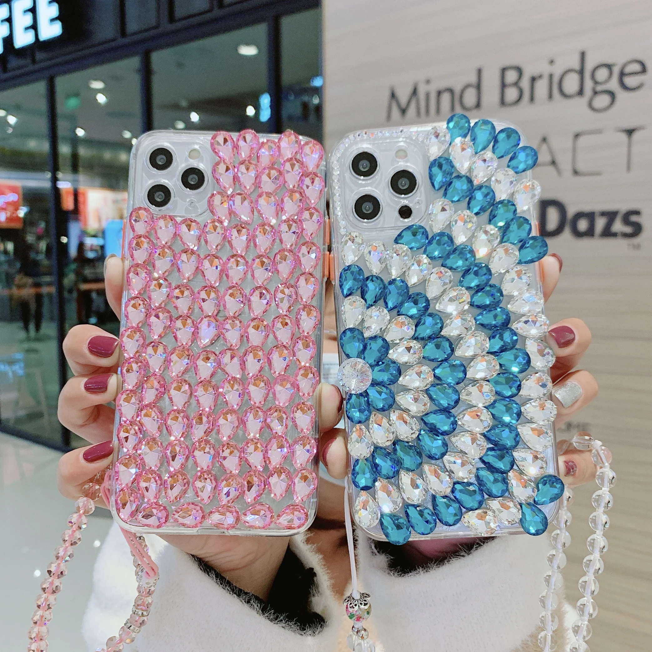 

For Huawei Nova7 SE P30 P40 Pro iPhone XR Smartphone Cell Phone All Around Protection TPU Acrylic Glass Diamonds Case Cover