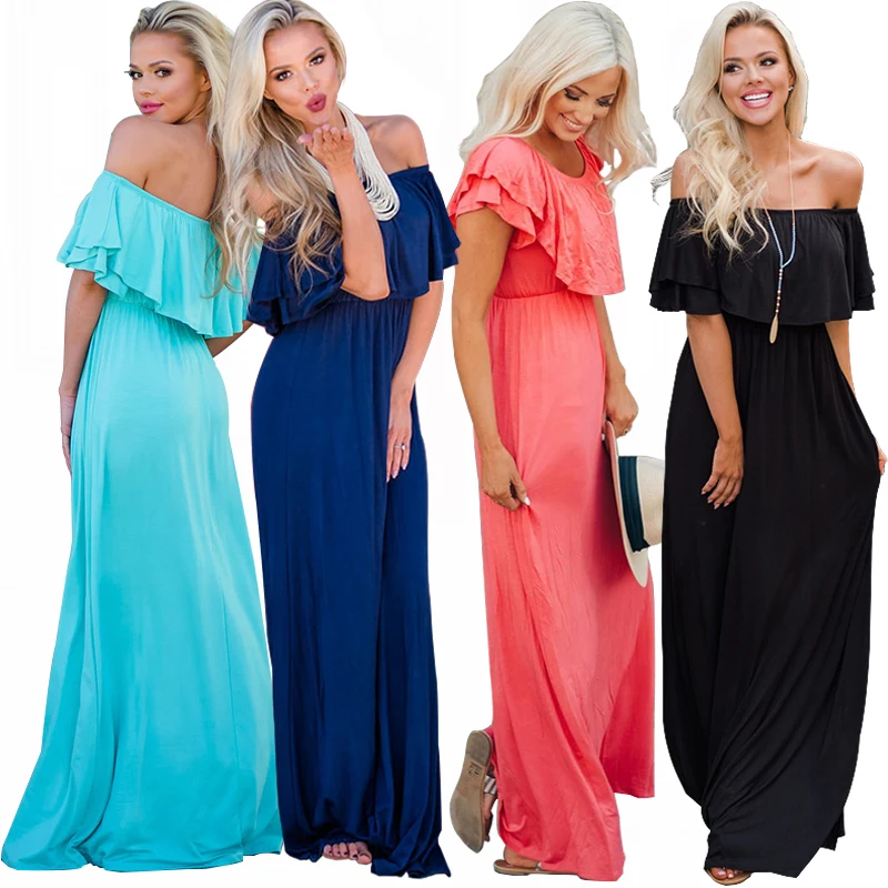 

New arrive Women Casual the Shoulder Sleeveless detail evening part club maxi dress