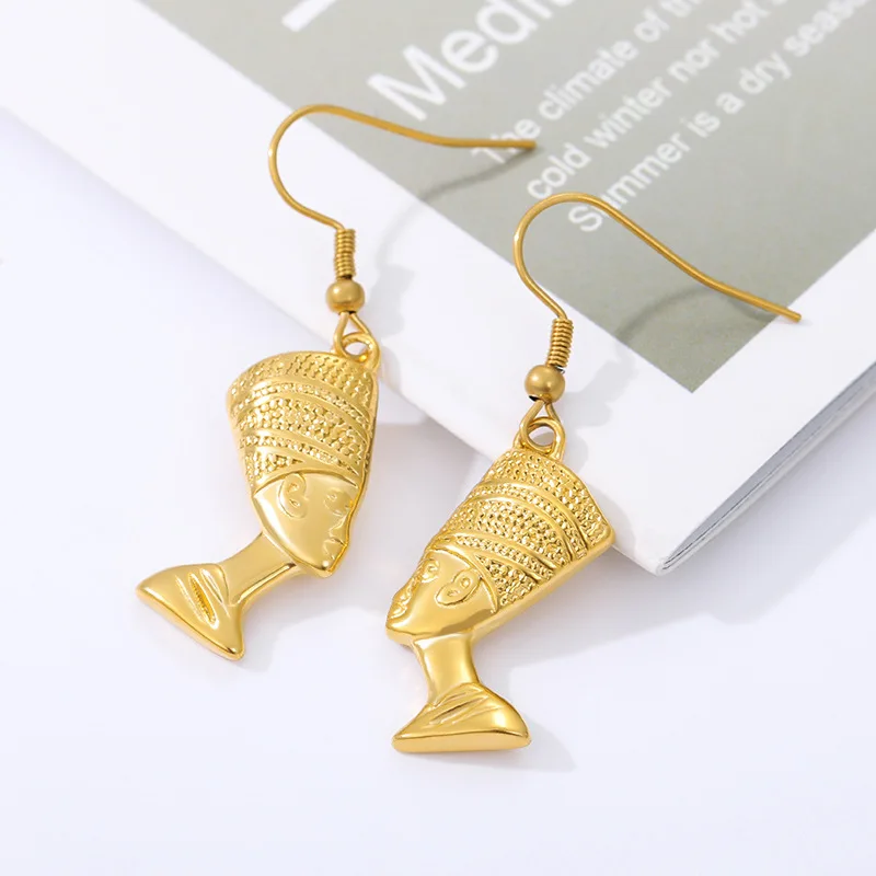 

Fashion Retro Style Gold Plated Earring Women Jewelry Ethnic Ancient Egyptian Pharaoh Head Pendant Earrings Wholesale, Old man head earring