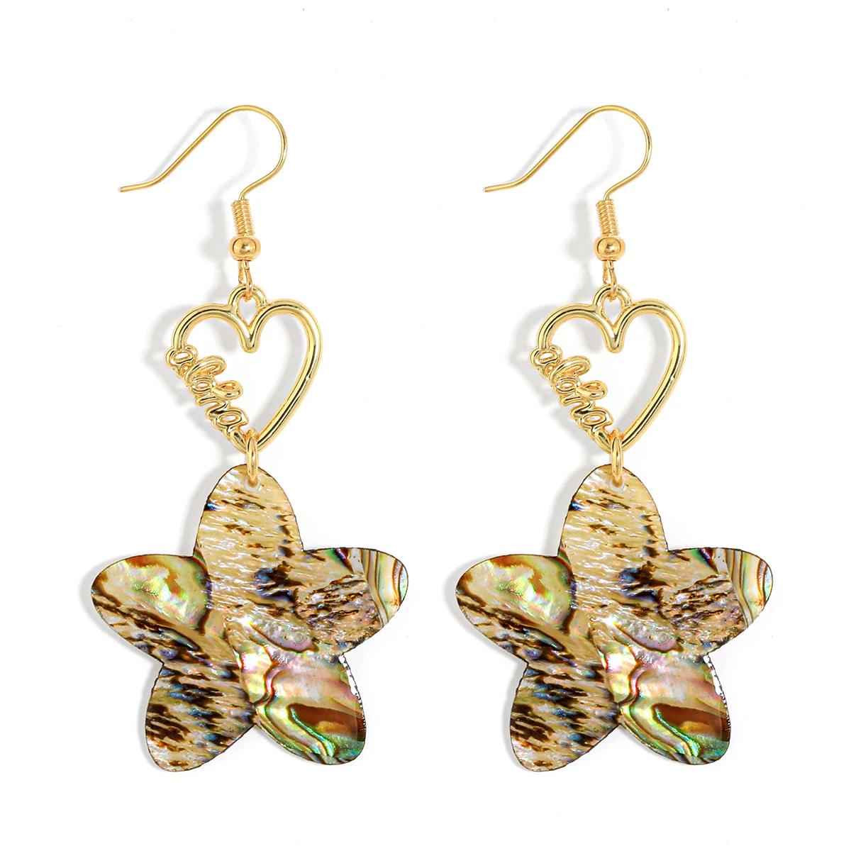 

Hawaiian cute heart charm Aloha letter jewelry abalone shell paper gold fashion earrings