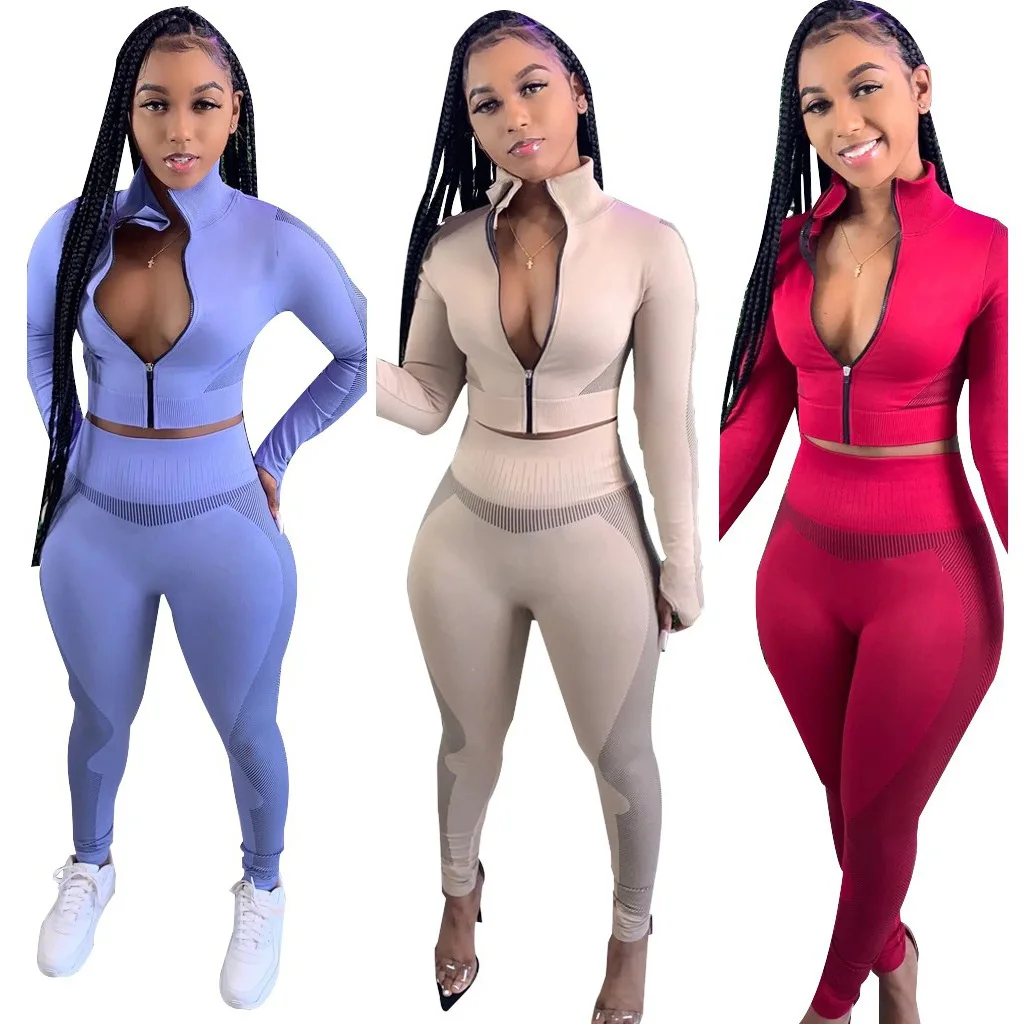 

New Design Two Piece Set Short Sleeve High Waist Fitness Seamless Yoga Pants Set
