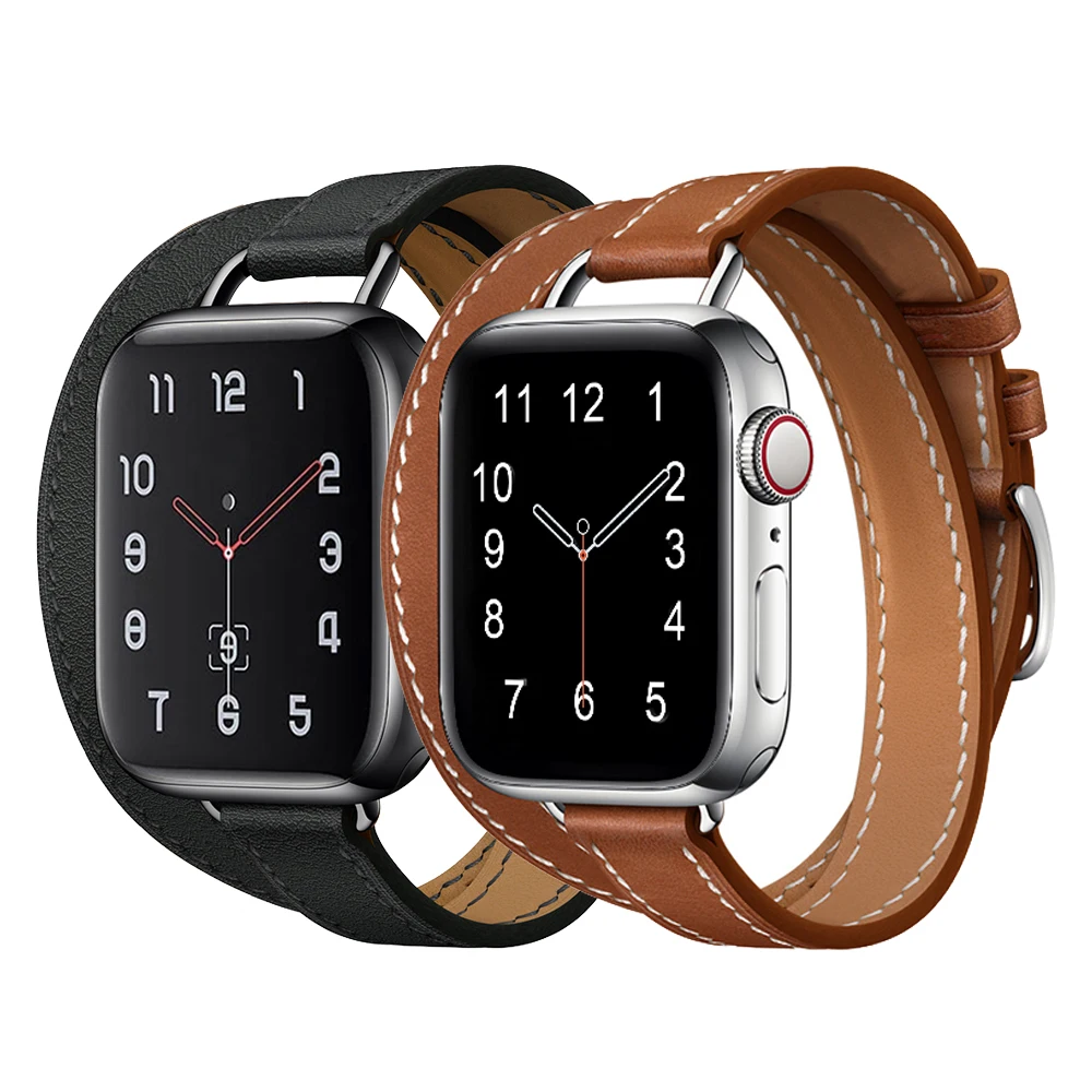 

Dropshipping Luxury Double Tour Slim Genuine Leather Loop Watch Bands For Apple iWatch Strap 7 6 SE 5 4 3 2 1