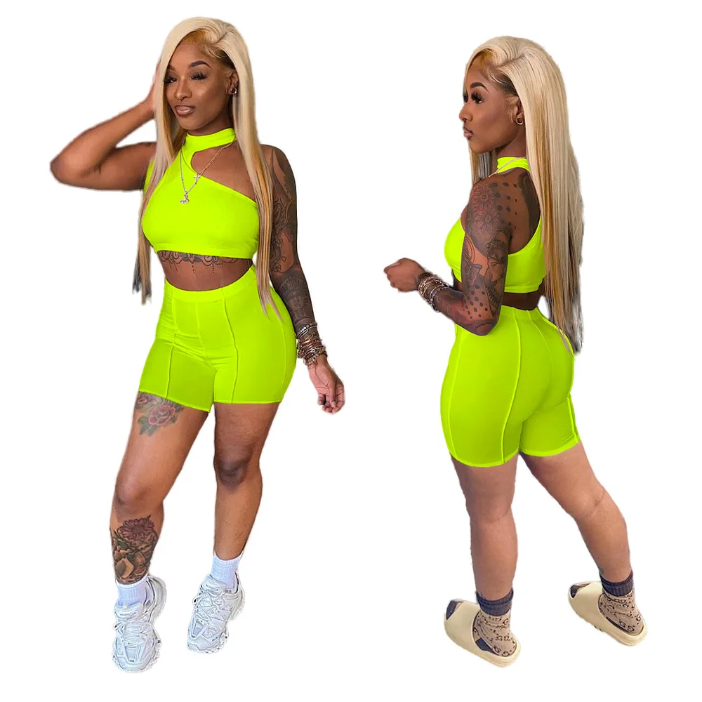 

2022 Summer Two Piece Short Set Women Knitted Sleeveless Custom Logo 2 Piece Summer Sets For Women Clothing