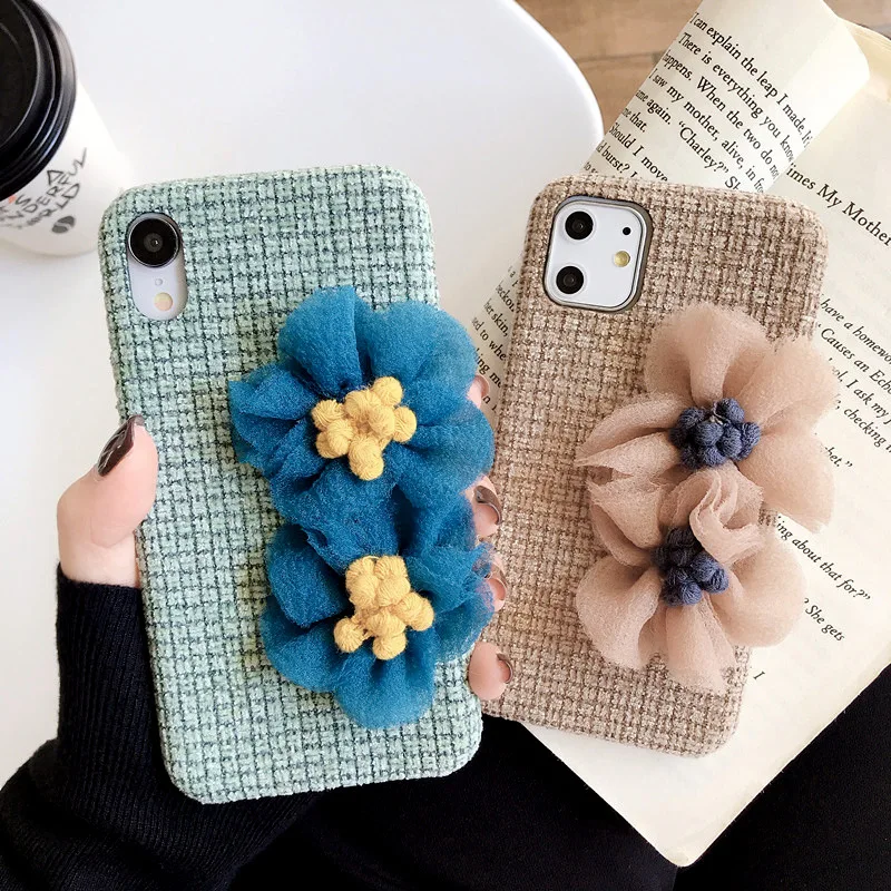 

Free Shipping 3D Cloth Fabric Flower Cell Phone Case for iPhone 12 for Huawei Samsung Xiaomi Mobile Phone Cover Bag Accessories