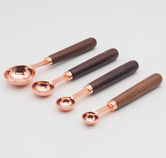 

High Quality 4PCS Stainless Steel Measuring Spoon Set Wooden Measuring Spoon, Rose gold