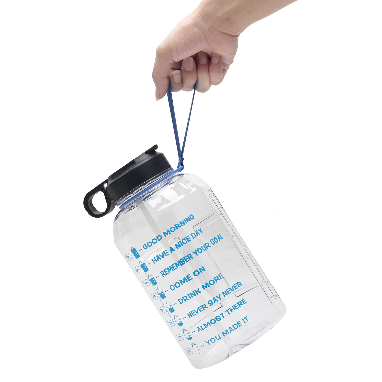 

2.2L half gallon sport water bottle transparent Large Capacity motivational Water Bottle PETG Plastic custom color packing, Customized color