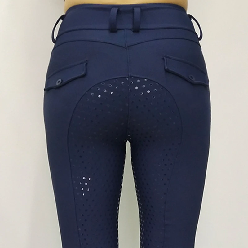 

New RTS Navy Blue Winter Silicone Horse Riding Pants Tights Women Horse Riding Jodhpur Equestrian legging Breeches with pocket