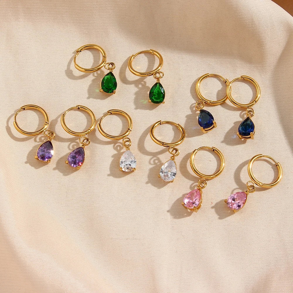 Drop Ship Colorful Dainty Water Drop Zircon Charm Hoop Earring Diamond Hoop Earrings For Women