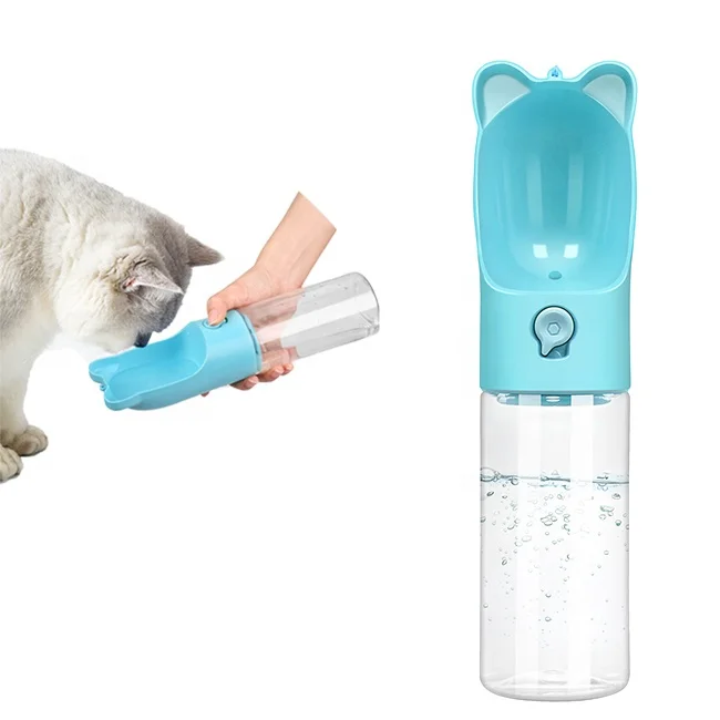 

Cute Dog Cat Water Bottle Drinking Filter Lightweight Widely Mouth 400ml Plastic Leak Proof Outdoor Portable Pet Water Bottle, Green, blue