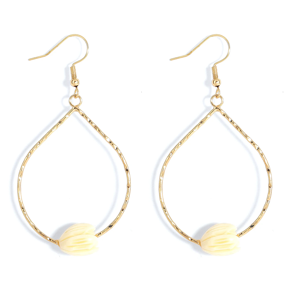 

Hawaiian jewelry pikake beaded gold plating oval hoop earrings for girl