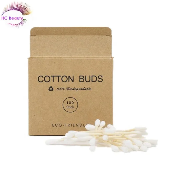 

(100pk/box) Private logo swabs bamboo cotton buds biodegradable vegan eco friendly wooden organic ear bud plastic free, White