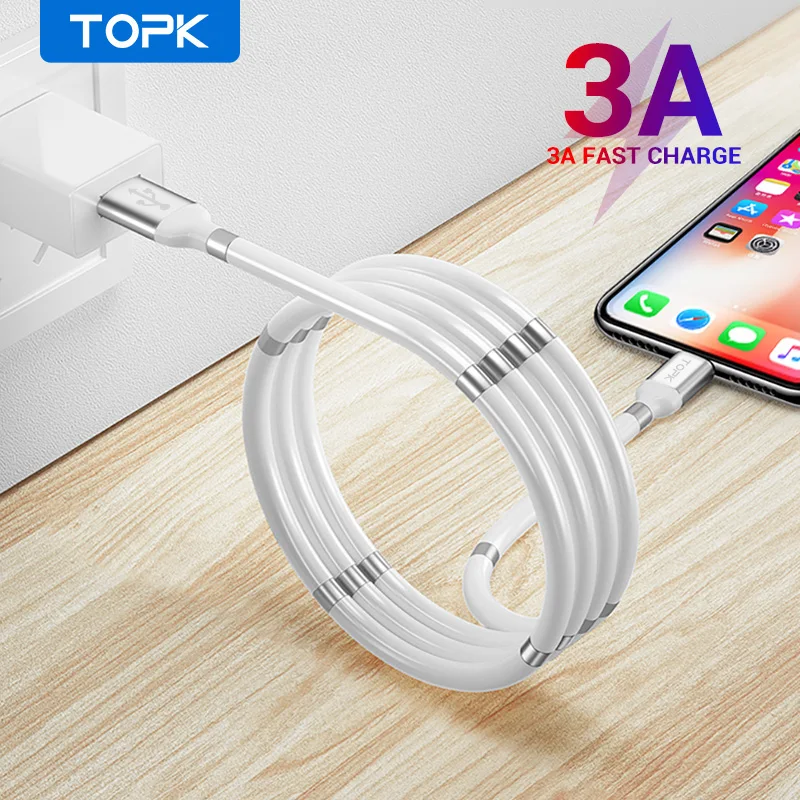 

TOPK AN07 1M(3.3ft) Self Winding Magnetic Absorption Storage Fast Charging Mirco USB Type C Data Cable, Black / white