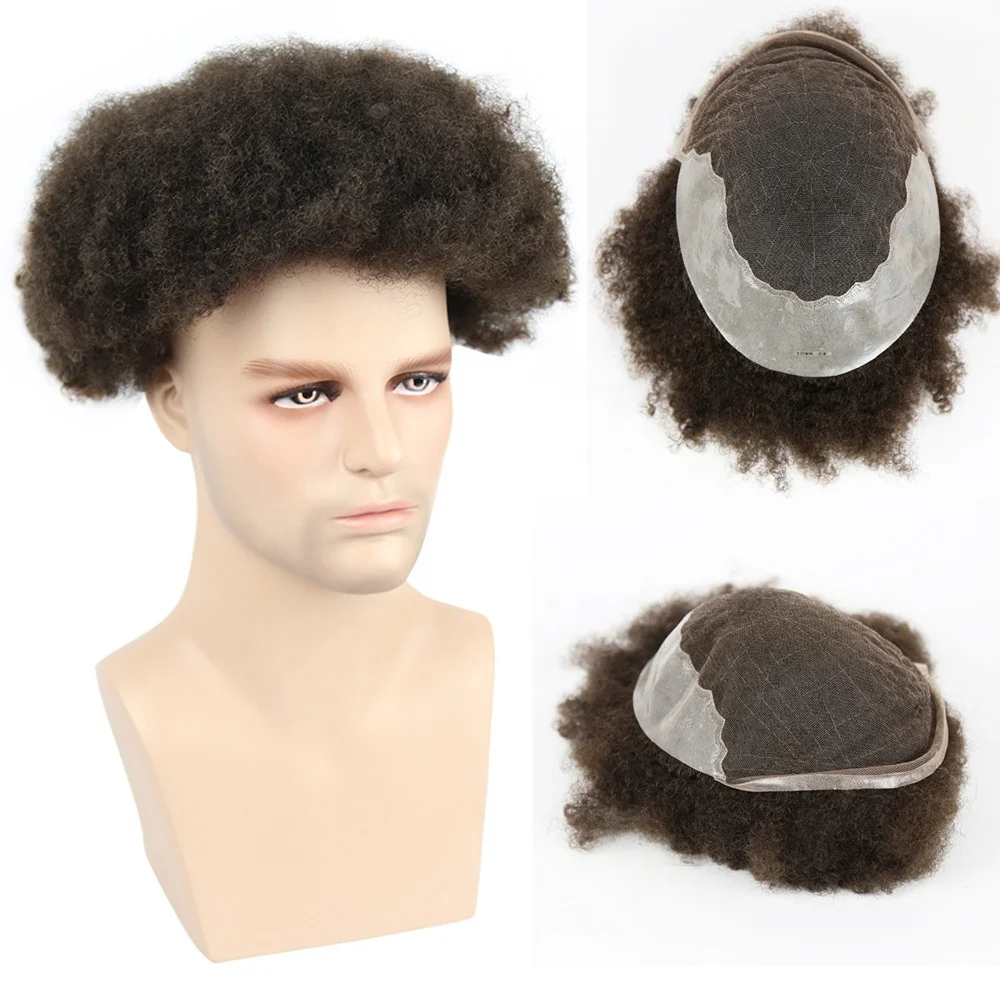 

Bleach knots men toupee Brazilian human hair afro curly lace toupee for men