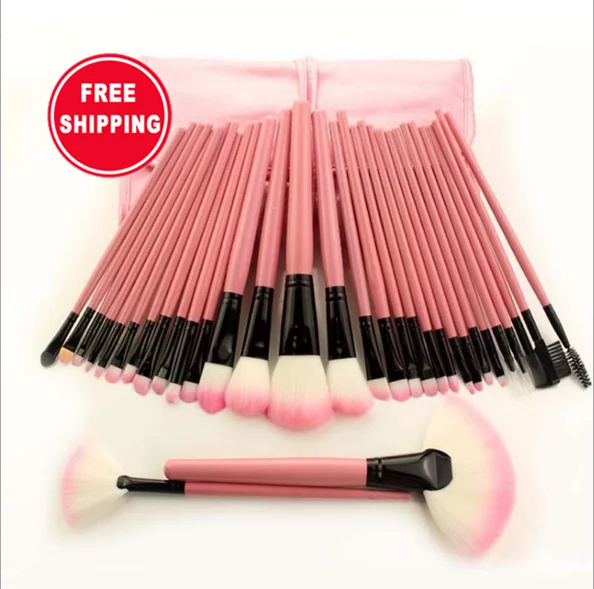 

32pcs makeup brush set beauty tool brush for women, Black,yellow, pink