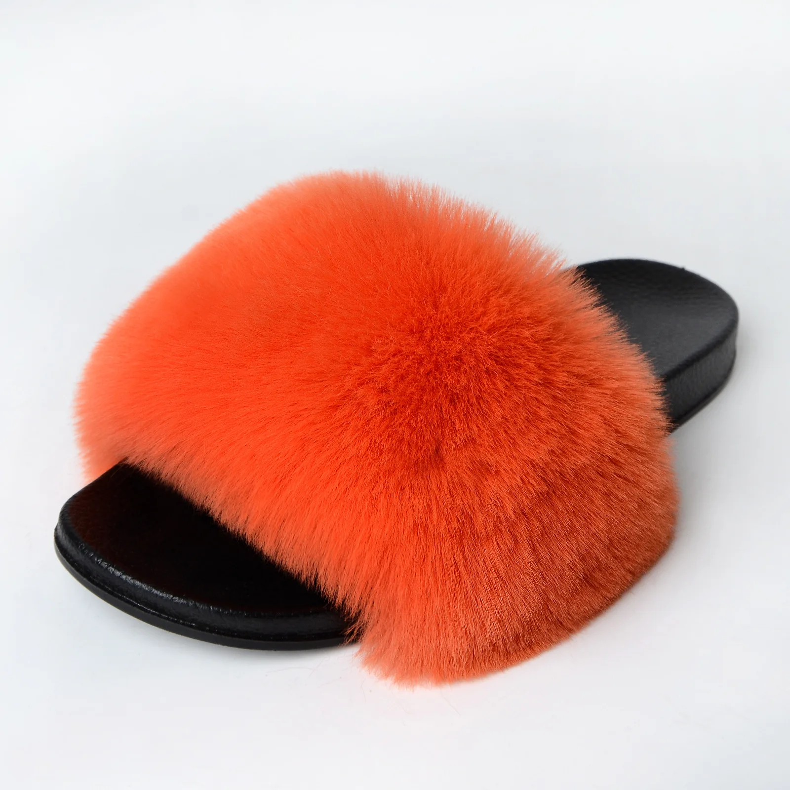 

Quick shipping Wholesale 1 pair custom logo fluffy imitation fox fur slipper furry fur slides for women