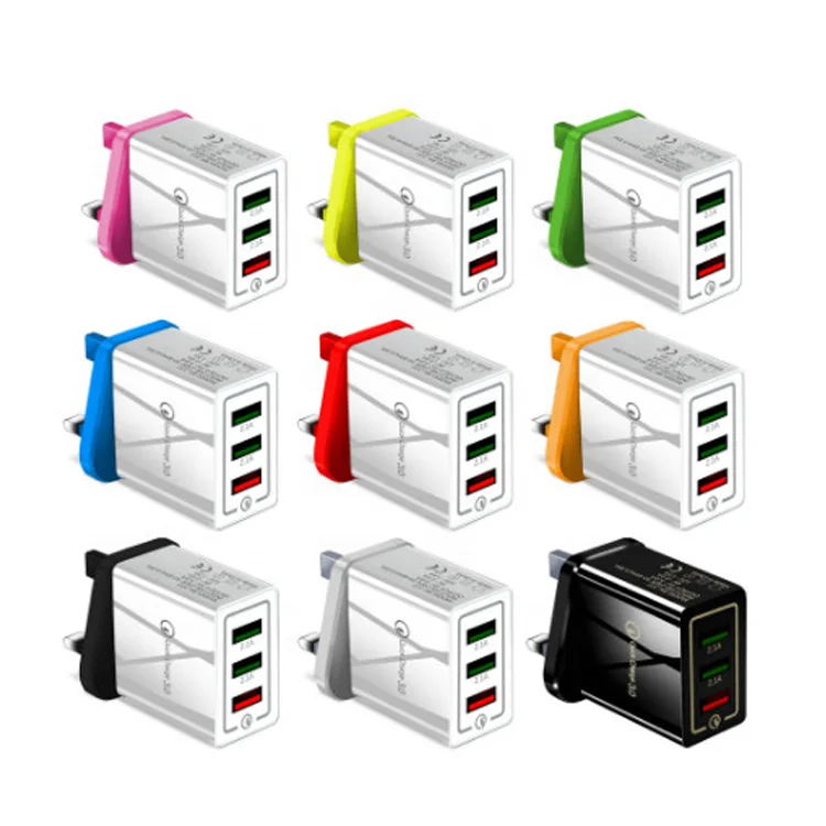 

QC3.0 fast Wall Charger 3 Ports USB Travel Cell Phone Fast USB Charging Plug, Colorful,custom