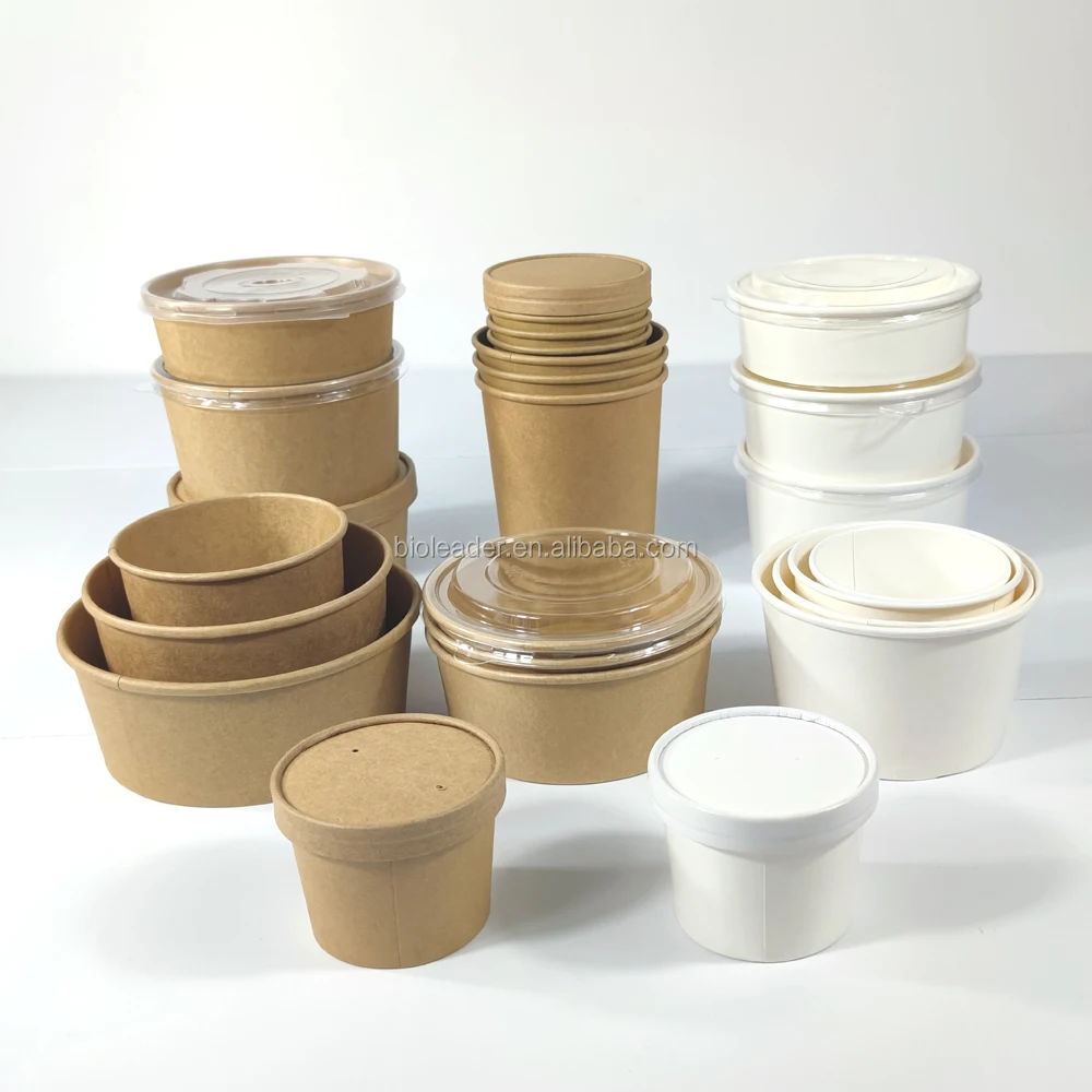 

Disposable Biodegradable Paper Soup Container with Lid Takeaway Kraft Soup Salad Paper Bowl