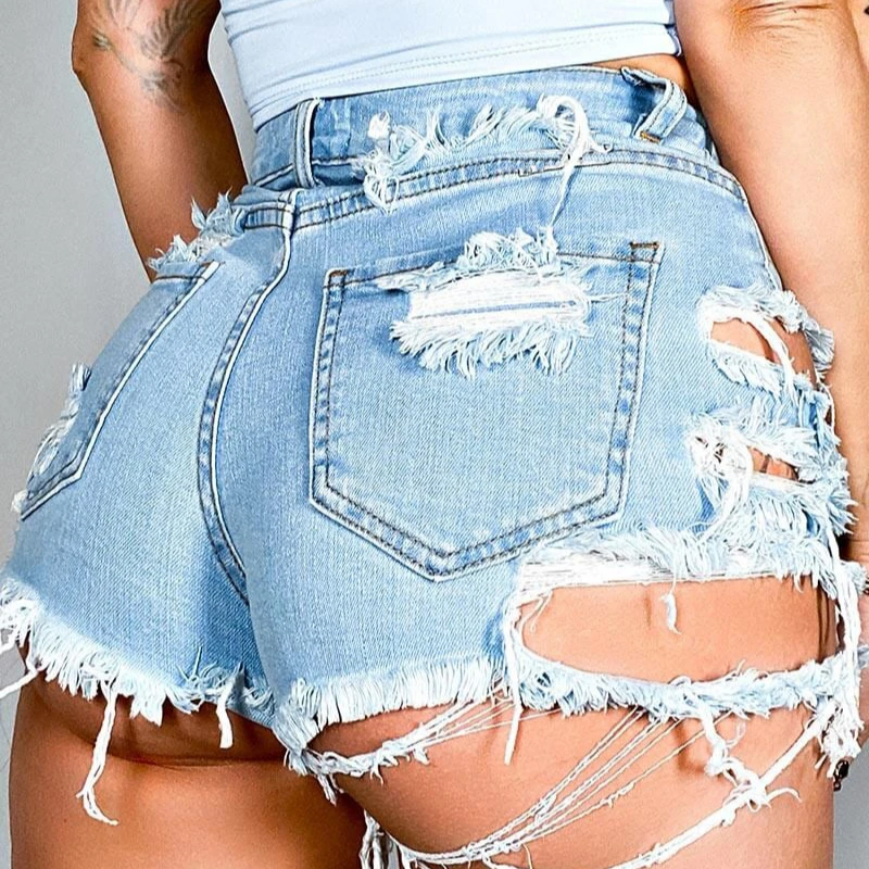 

Custom 2021 Hot Sale Womens Jean Shorts Irregular Torn Hole Stretch Denim Short Jeans Pants For Woman