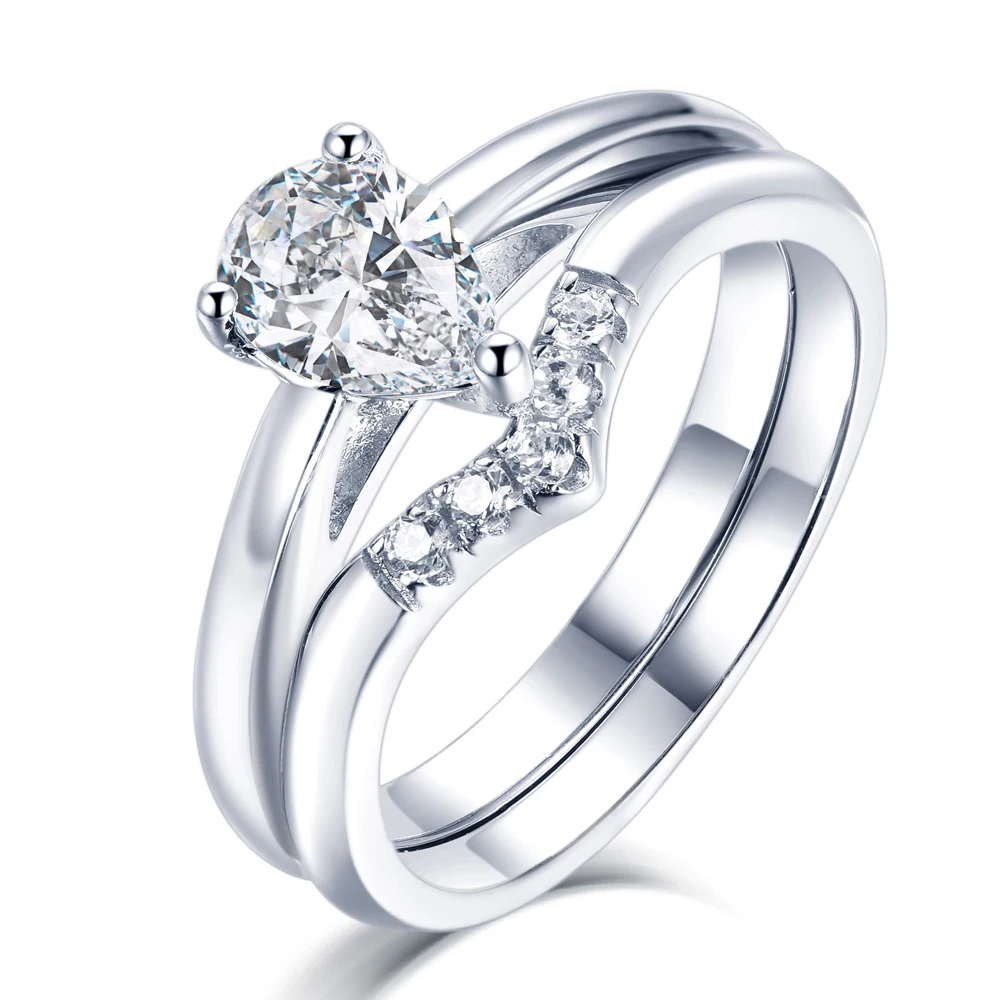 

Ready to Ship Pear Shape 925 Silver Wedding Rings with Zircon
