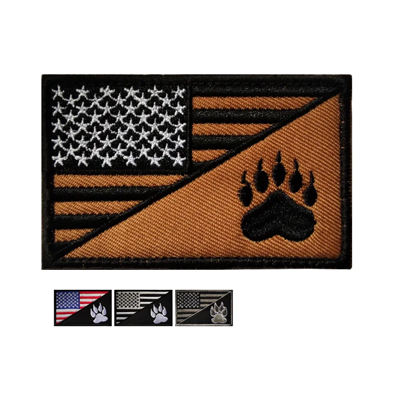 

Factory wholesale US flag K9 dog paw patch tactical vest badge embroidery logo custom Military Patch, Custom color