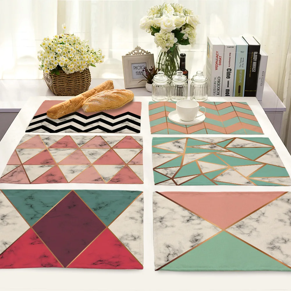 

Geometric marble design kitchen dinning cotton linen placemat, Customized