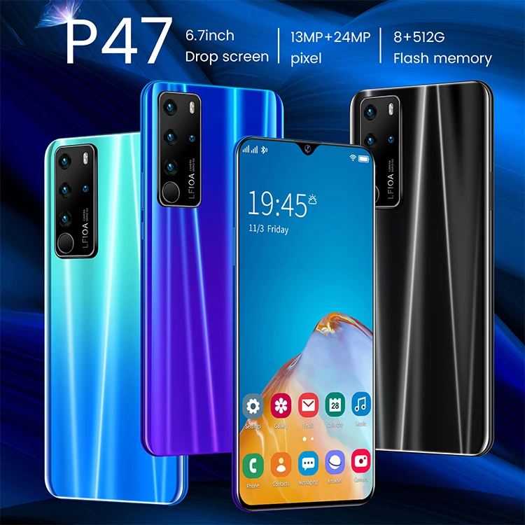 

2021 P47 13Mp+24Mp 8Gb+512Gb Global Version Industrial New 5G Network Unlocked Smartphone Android Unlock Cell Phone Smartphone, Blue/black/purple