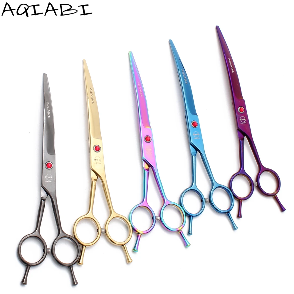 

Dog Grooming Scissors 7" AQIABI JP Steel Bend Down Scissors Down Curved Shears Pet Scissors A4002, Red handle