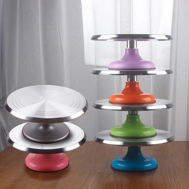 

XWX Hot Sale Multi-colored Sustainable Aluminium Alloy Cake Turntable Non-slip Silicone Base Rotating Cake Stand for Bakery, Customized color