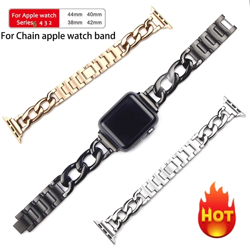 Fashion Cowboy Chain Strap Watchbands Stainless Steel Bracelet Luxury for Apple Watch Band 41mm 38mm 42mm