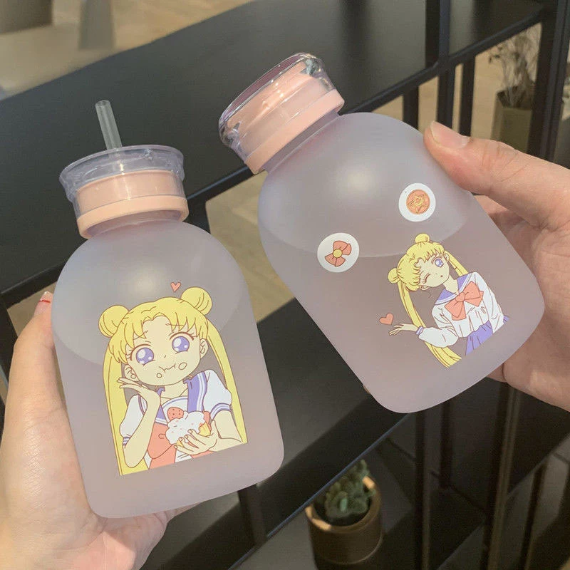 

Sailor Moon Transparent Plastic Water Bottle Cartoon Frosted Water Bottles Leak-proof Drinkware Cute Student Girl Gift Cup, As picture