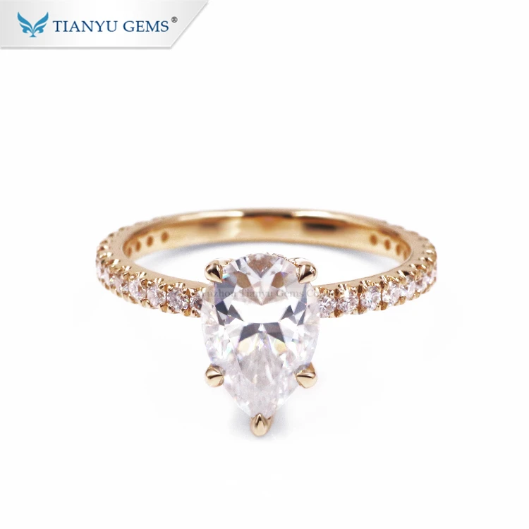 

Tianyu gem solid yellow Gold Ring colorless Moissanite engagement Wedding Ring for women