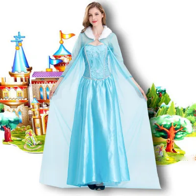 2020 venta al por mayor de alta calidad adultos Elas Cosplay disfraz para mujeres en, Elsa, sombrero congelados, princesa vestidos con libre corona Kloak